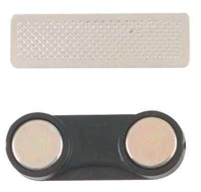 1 1/4" x 1/2" 2-Post Black Plastic Covered Magnet with Adhesive