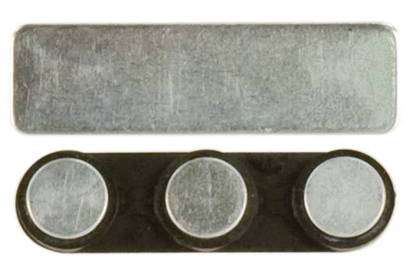 1 3/4" x 1/2" 3-Post Black Plastic Backed Magnet with Adhesive