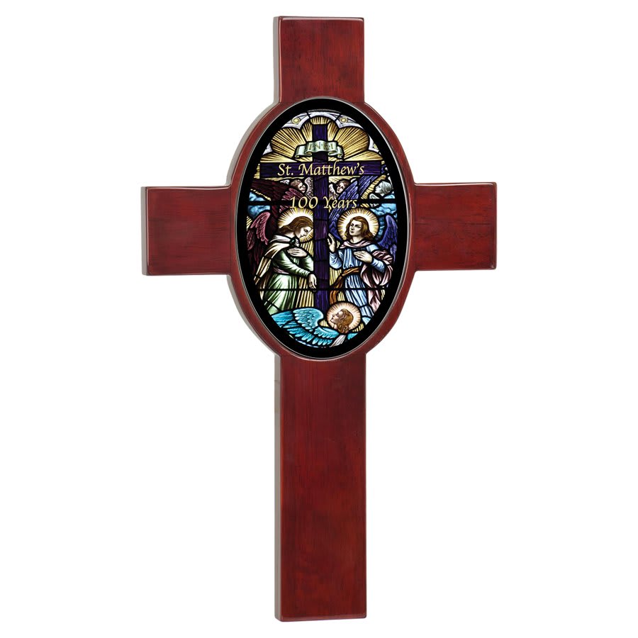 8" x 13 5/8" Rosewood Piano Finish Cross w/Oval Recess & Sublimatable Tile