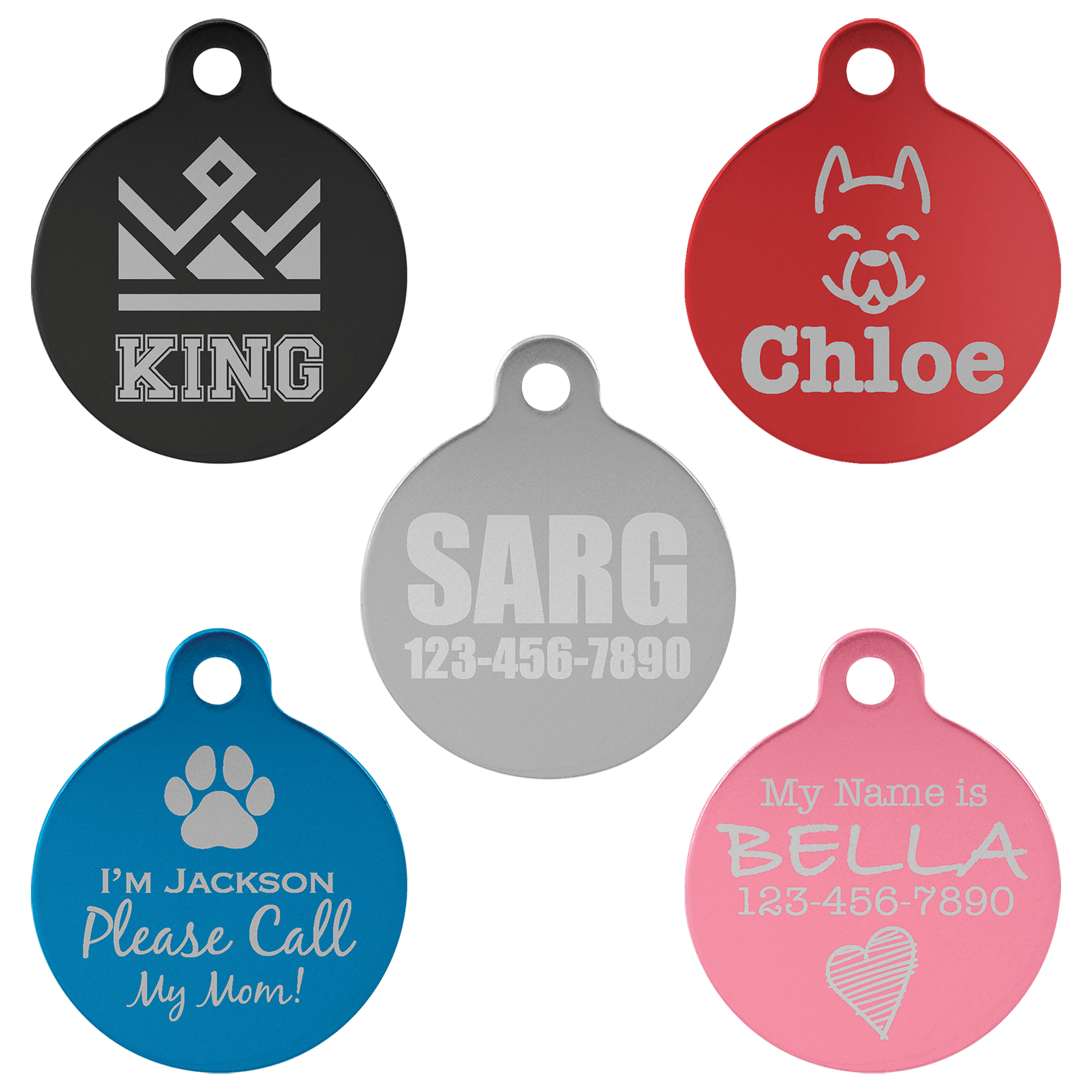 1" Laserable Anodized Aluminum Round Pet Tag with Tab Sample Set
