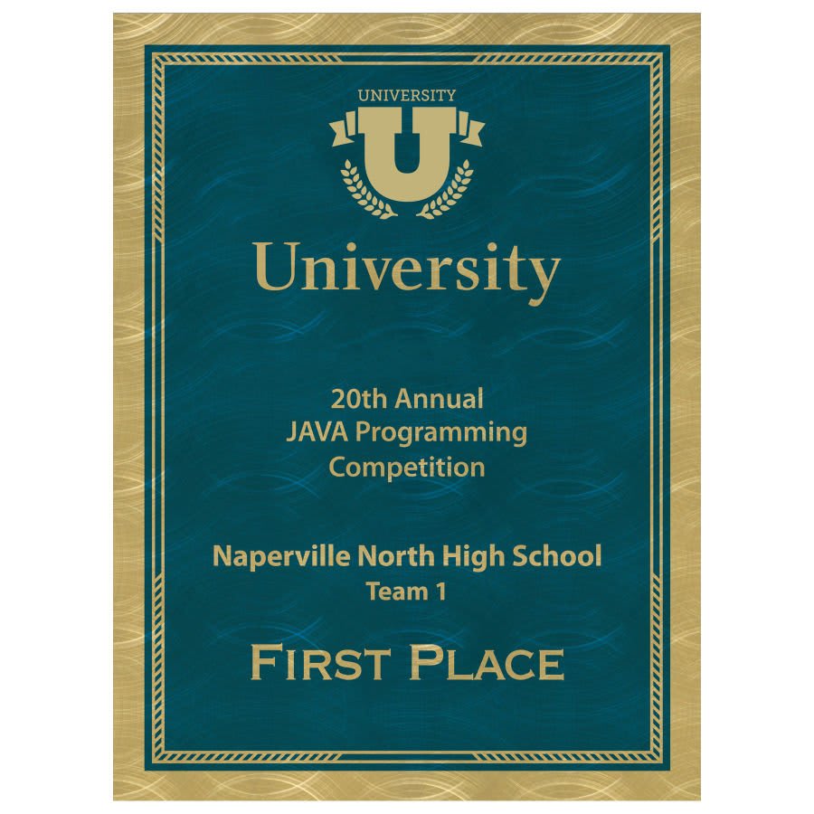 6 7/8" x 9 7/8" Blue/Gold Brass Plated Steel Victory SunRay Plaque Plate