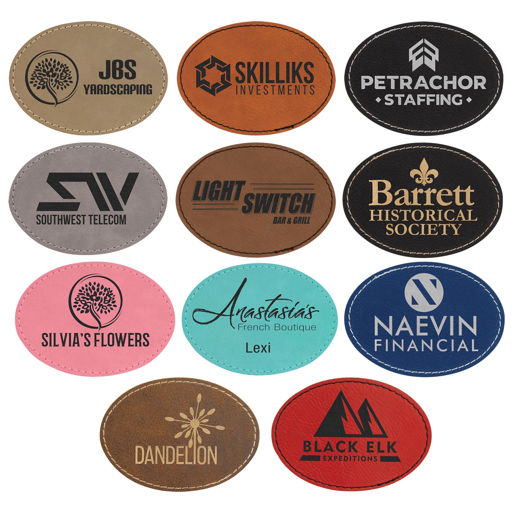 3 1/2" x 2 1/2" Oval Laserable Leatherette Patch with Adhesive Sample Set