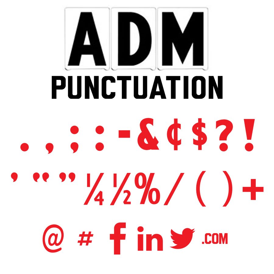 8"(H) Red ADM Font Punctuation Gemini Pronto Letter Sets
