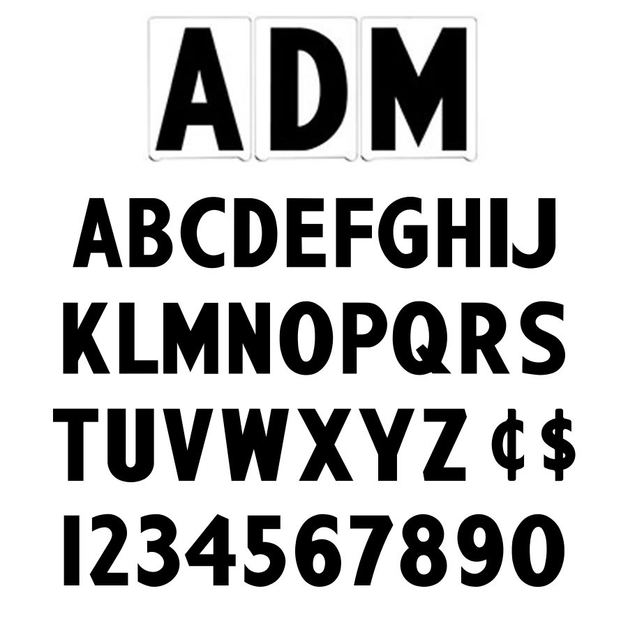 8" on 9"(H) Black ADM Font Gemini Pronto Changeable Copy Letter