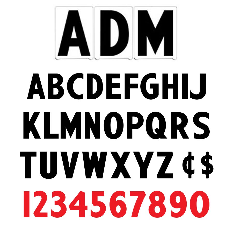 8" on 9"(H) Black/Red ADM Font Gemini Pronto Changeable Copy Letter