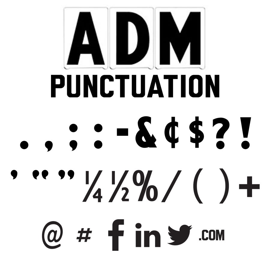 8" on 9"(H) Black ADM Font Punctuation Gemini Pronto Letter Sets