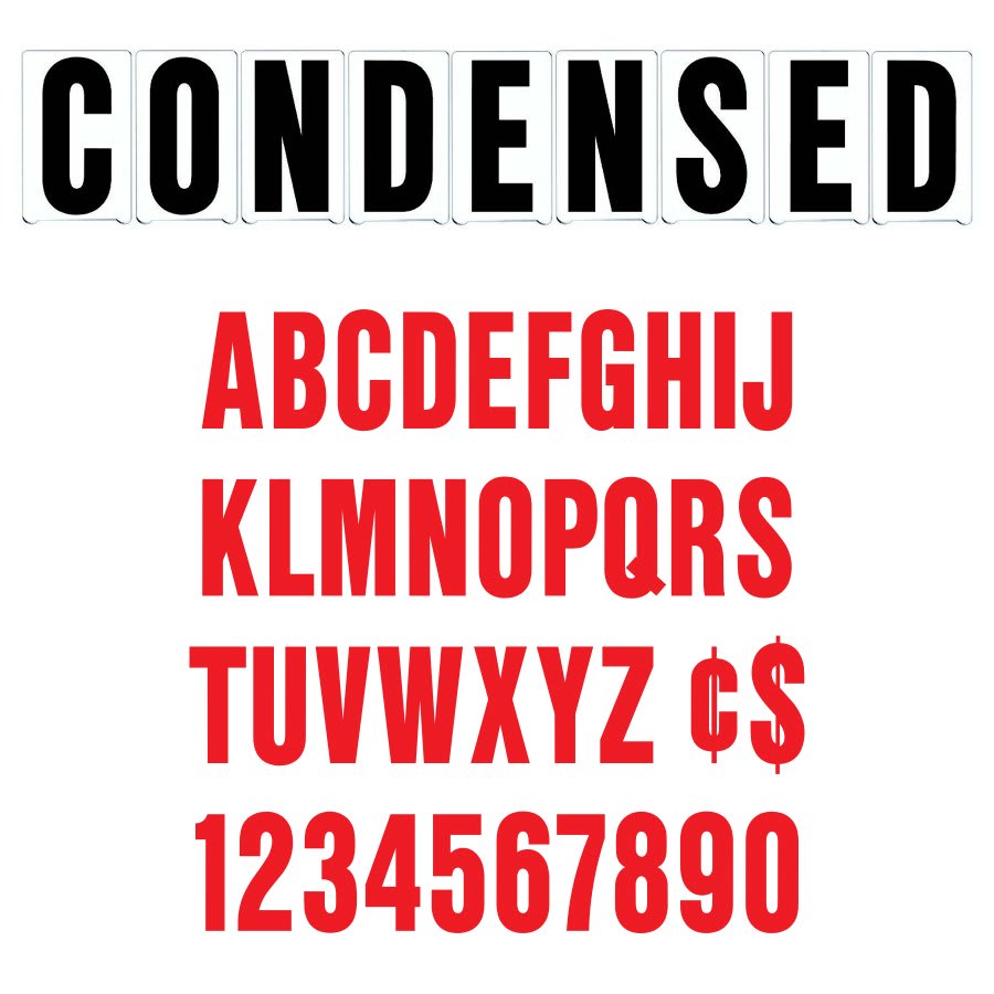 8" on 9"(H) Red Condensed Font Gemini Pronto Changeable Copy Letter