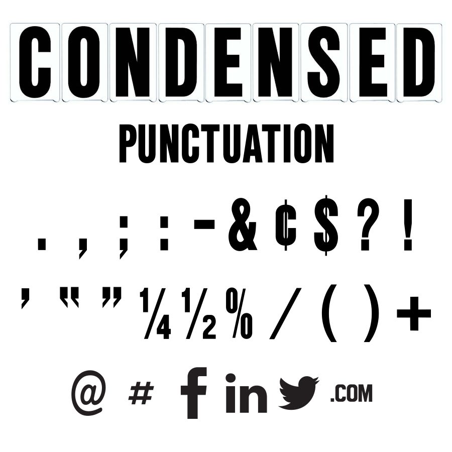 8" on 9"(H) Black Condensed Font Punctuation Gemini Pronto Letter Sets
