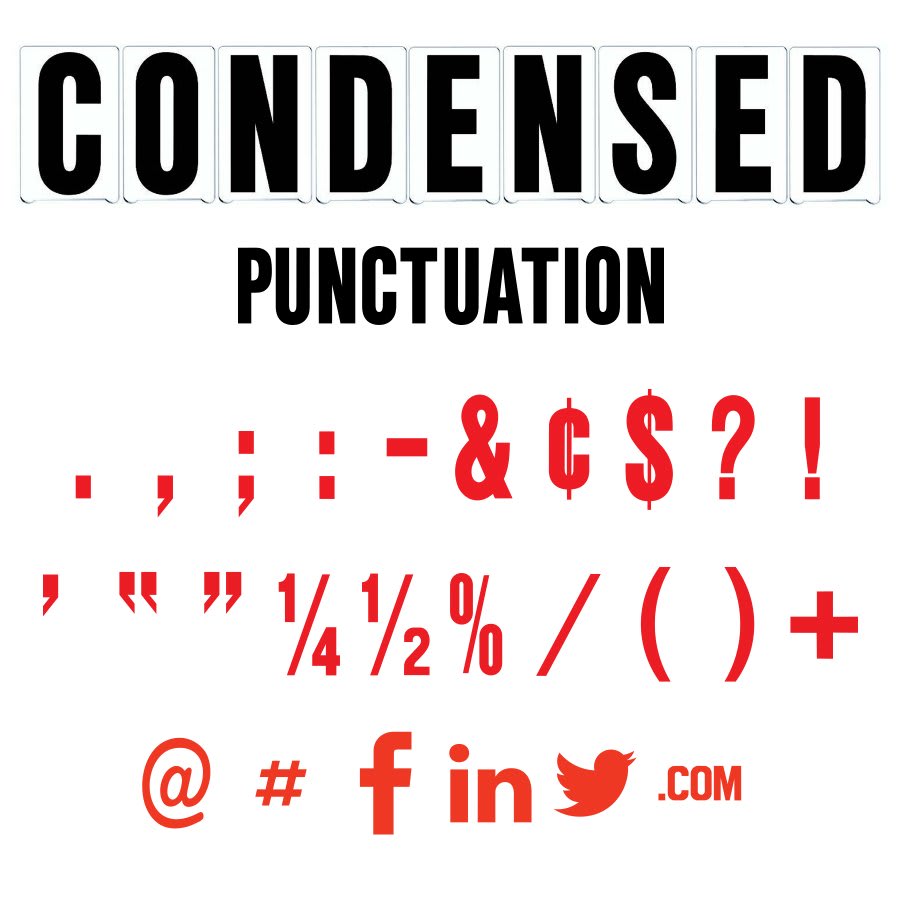 8" on 9"(H) Red Condensed Font Punctuation Gemini Pronto Letter Sets