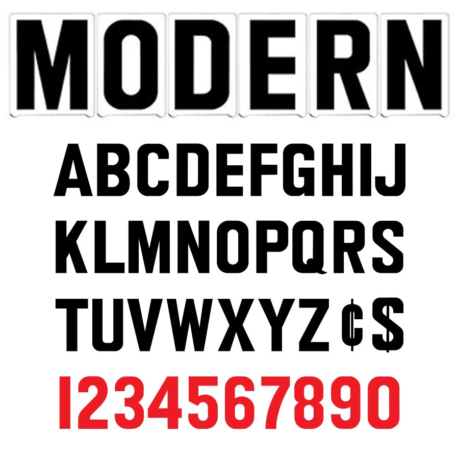 8" on 9"(H) Black/Red Modern Font Gemini Pronto Changeable Copy Letter