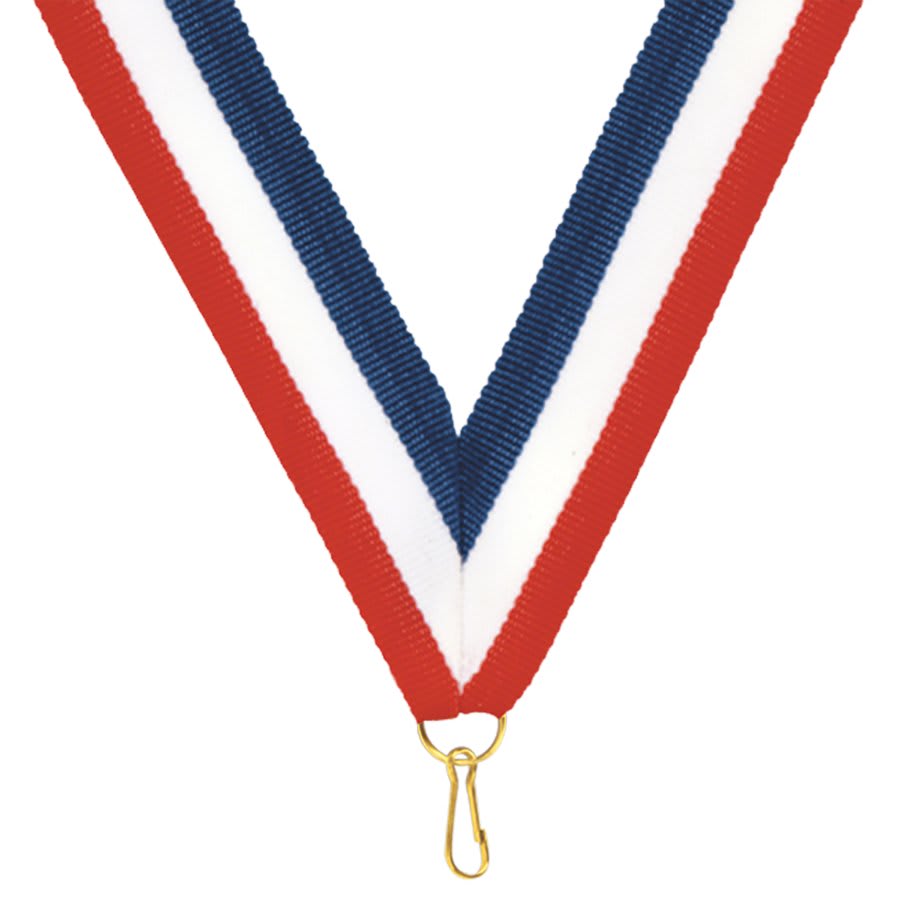 7/8" Red, White, Blue Neck Ribbon with Small 5/8" Snap Clip
