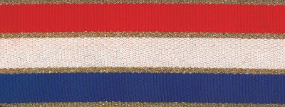 1 1/2" Red/White/Blue Neck Ribbon with Gold Border and Snap Clip