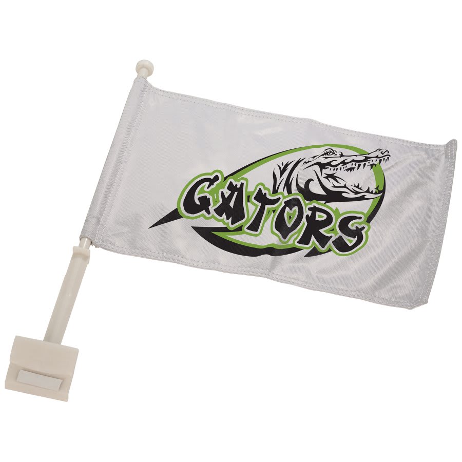 16" x 10 1/2" White Sublimatable Car Flag with Pole