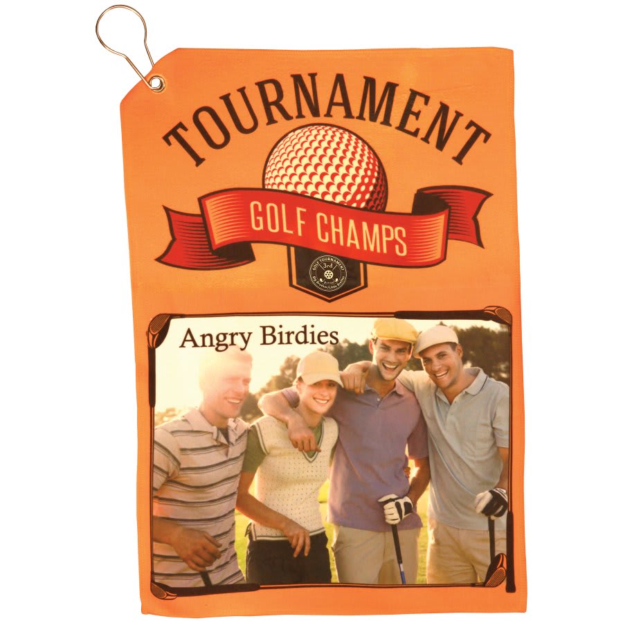 12" x 17 1/2" White Sublimatable Golf Towel with Silver Grommet and Clip