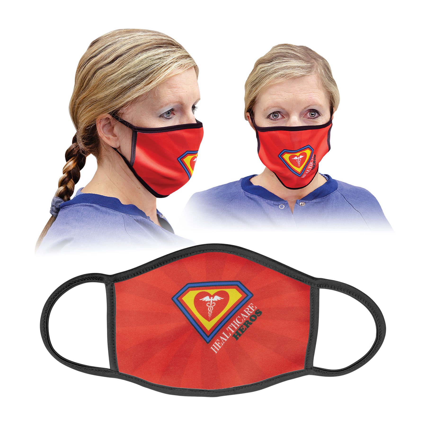 8" x 5 1/2" Large Sublimatable Face Mask With Black Trim & Ear Loops