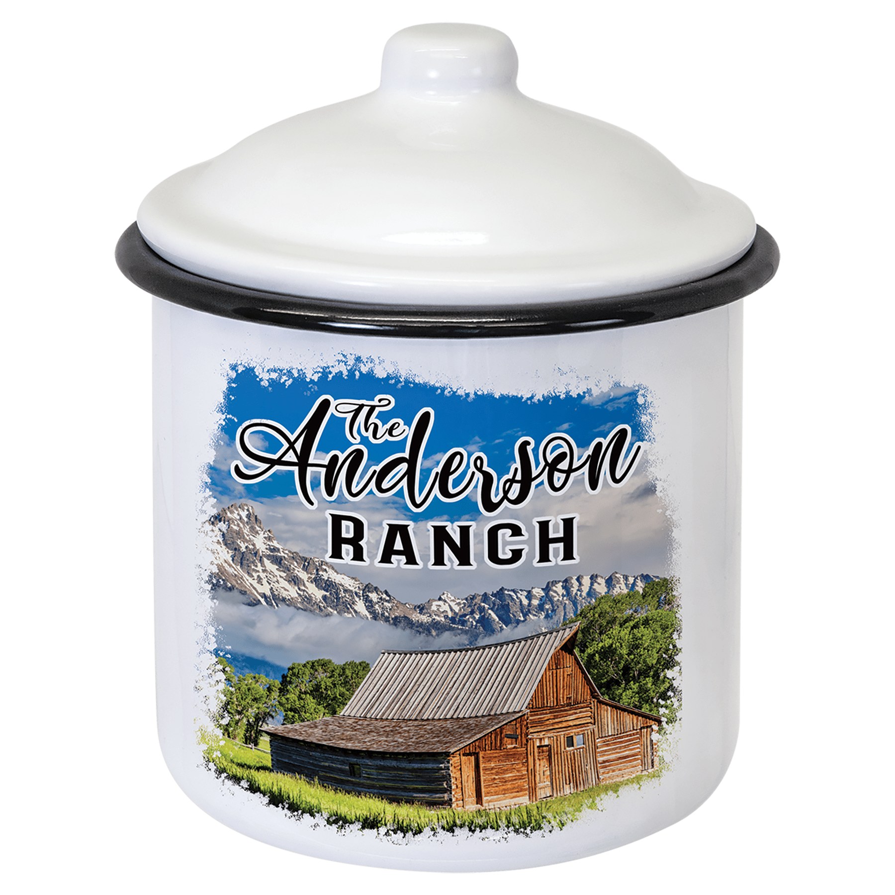 5.25" x 3.9" White/Black Canister with Lid