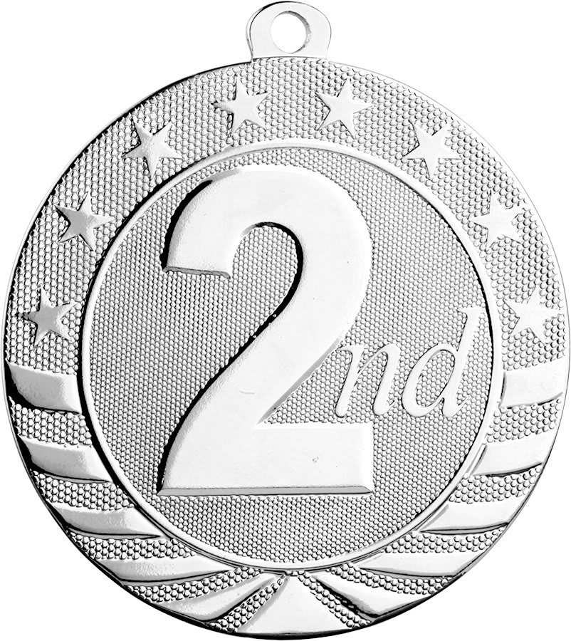 2 3/4" Bright Silver 2nd Place Starbrite Medal