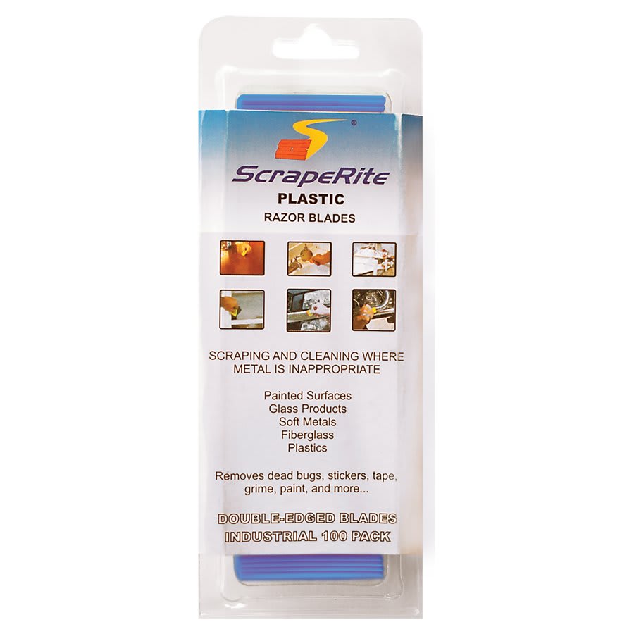 ScrapeRite Blue Polycarbonate Razor Blades, 100 Pack