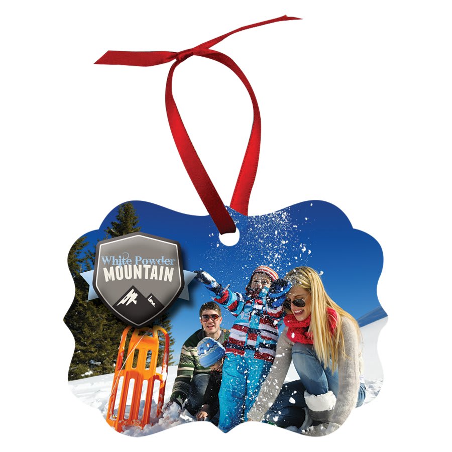 3.95" x 2.76" Gloss White Unisub Aluminum Benelux Ornament, 2-Sided