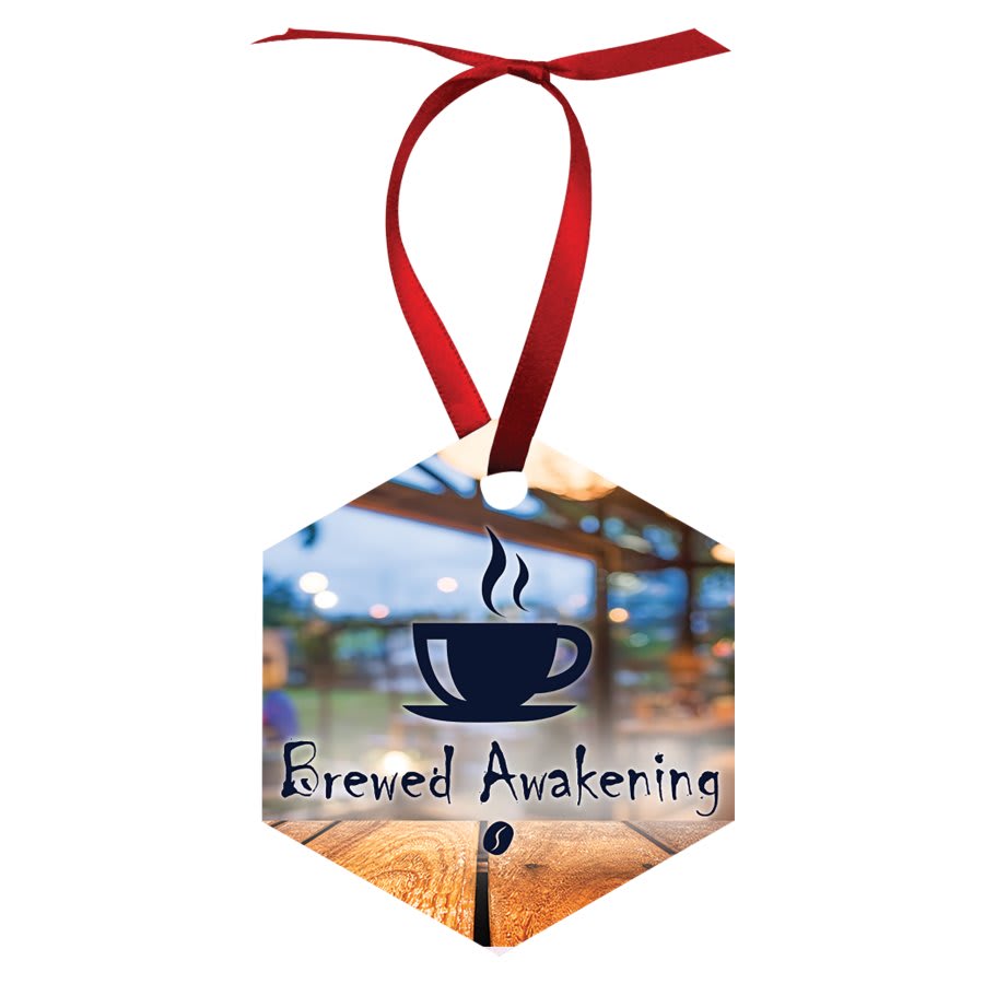 2.6" x 3" Gloss White Unisub Aluminum Hexagon Ornament, 2-sided