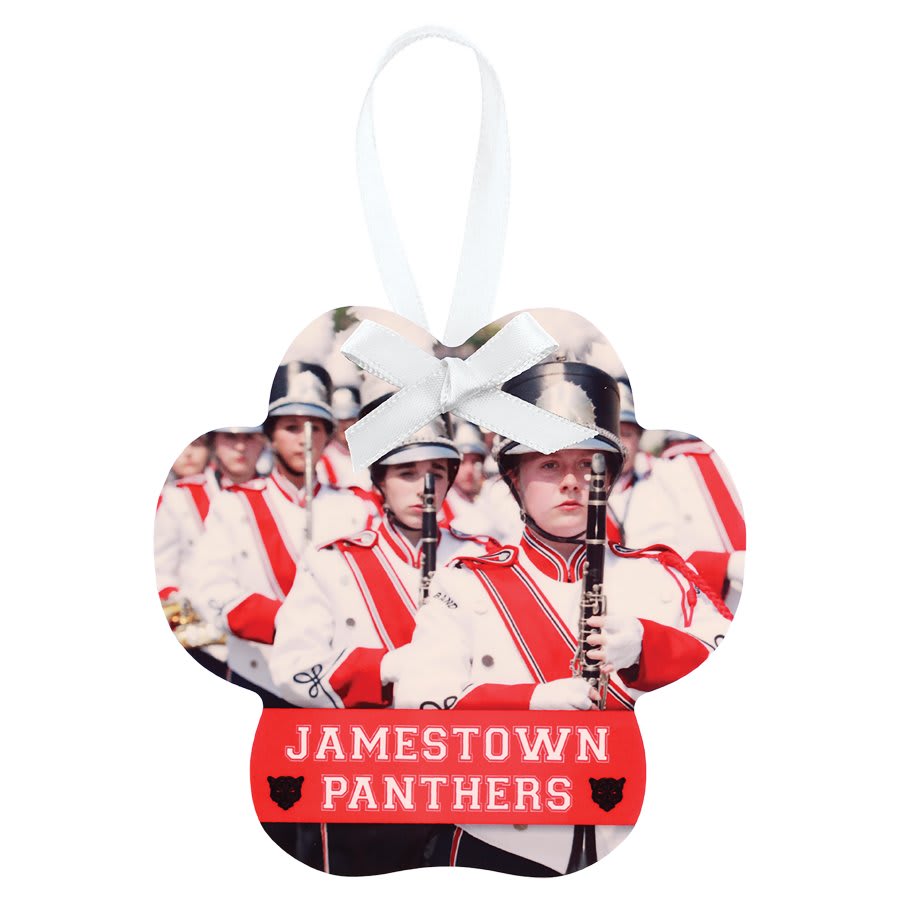 3.7" x 3.5" Gloss White Unisub Aluminum Paw Print Ornament, 2-sided