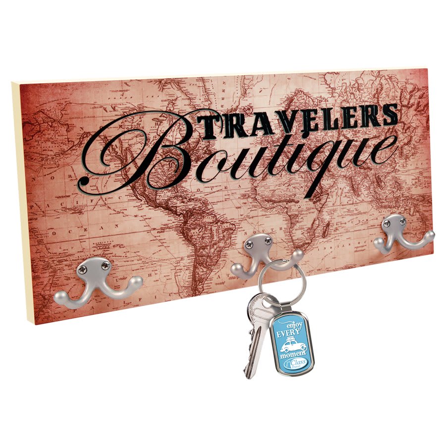 16" x 8" Unisub Gloss White Natural Wood Edge Coat Hanger with 3 Silver Hooks