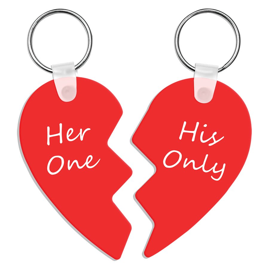 2.73" x 3.18" Gloss White Unisub Aluminum Sublimatable Two-Part Heart Keychain
