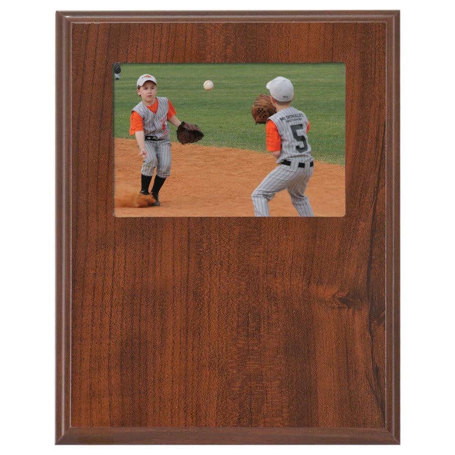 7" x 9" Value Cherry Finish Slide-In Frame Plaque with 5" x 3 1/2" Window
