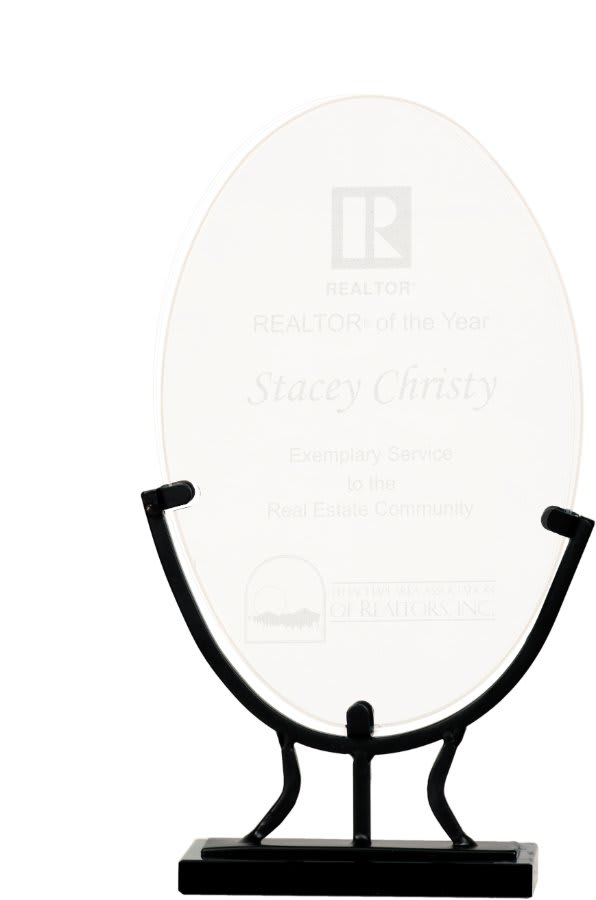 8 3/4" Oval Vintage Glass with Iron Base