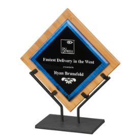 Blue Galaxy Acrylic & Bamboo Plaque with Iron Stand