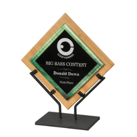 Green Galaxy Acrylic & Bamboo Plaque with Iron Stand
