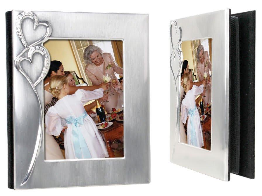 5" x 7" 2-Tone Brushed/Shiny Silver Finish Hearts Photo Album