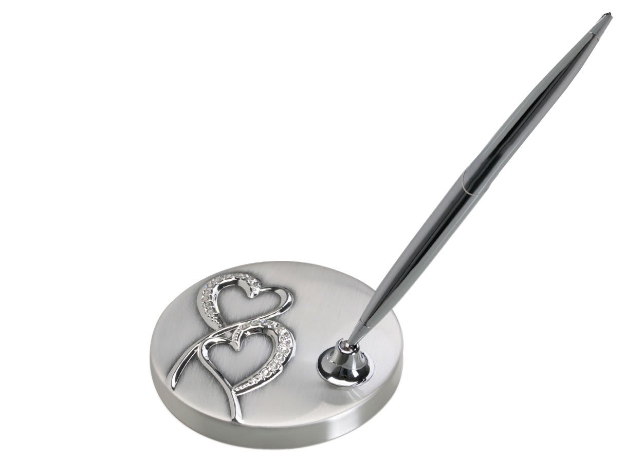 3 1/8" 2-Tone Brushed/Shiny Silver Finish Hearts Pen Stand