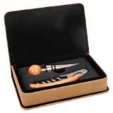 Light Brown Leatherette 2-Piece Wine Tool Set