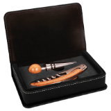 Black/Silver Leatherette 2-Piece Wine Tool Set