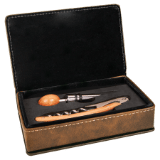 Rustic/Gold Leatherette 2-Piece Wine Tool Set