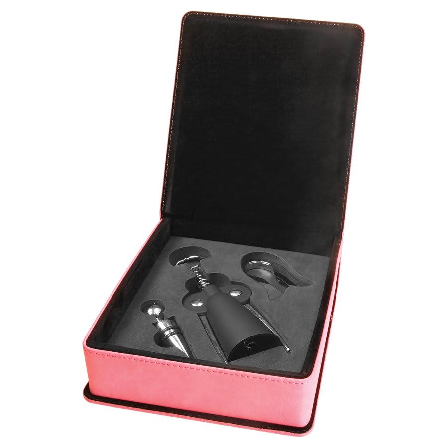 Pink Laserable Leatherette 3-Piece Wine Tool Gift Set