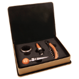 Light Brown Leatherette 4-Piece Wine Tool Set