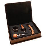 Dark Brown Leatherette 4-Piece Wine Tool Set