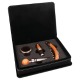 Black/Silver Leatherette 4-Piece Wine Tool Set