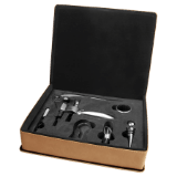 Light Brown Leatherette 5-Piece Wine Tool Set