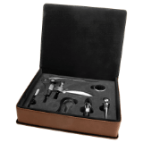Dark Brown Leatherette 5-Piece Wine Tool Set