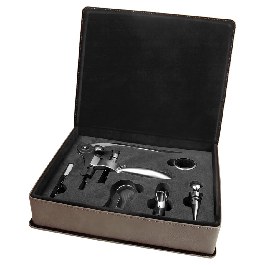 Gray Laserable Leatherette 5-Piece Wine Tool Gift Set