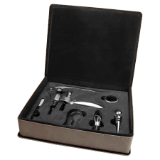 Gray Leatherette 5-Piece Wine Tool Set