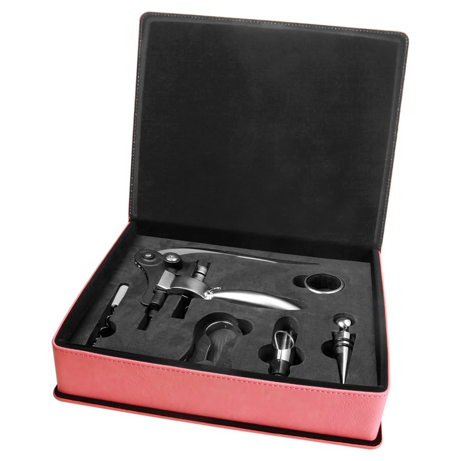 Pink Laserable Leatherette 5-Piece Wine Tool Gift Set