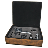 Rustic/Gold Leatherette 5-Piece Wine Tool Set