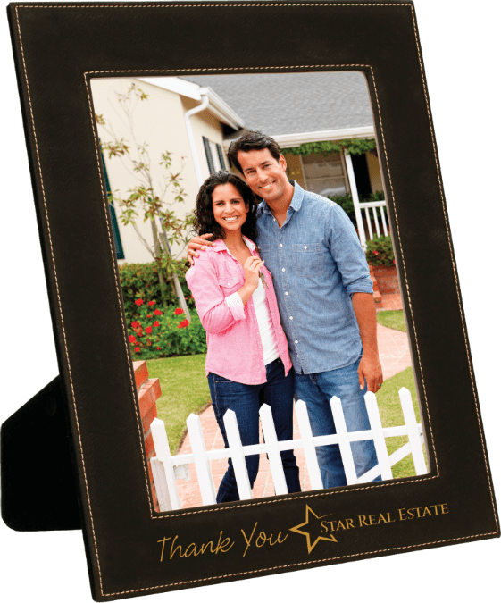 8" x 10" Black/Gold Laserable Leatherette Photo Frame