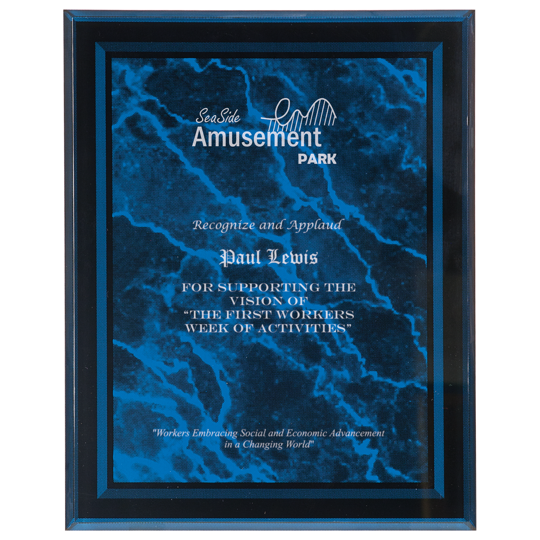 8" x 10" Blue Marble Border Clear-Plaq Acrylic