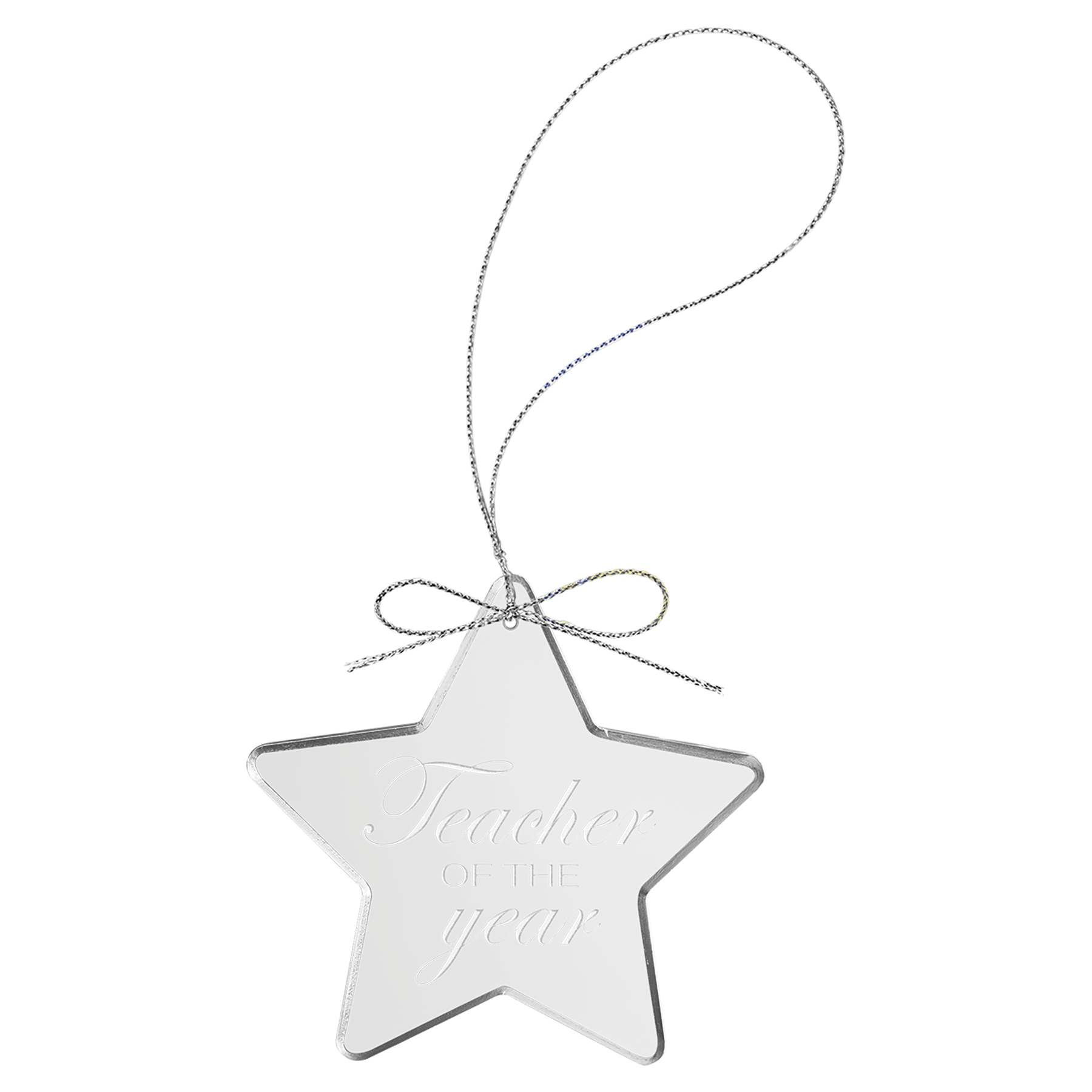 3 1/4" Clear Star Glass Ornament with Silver String