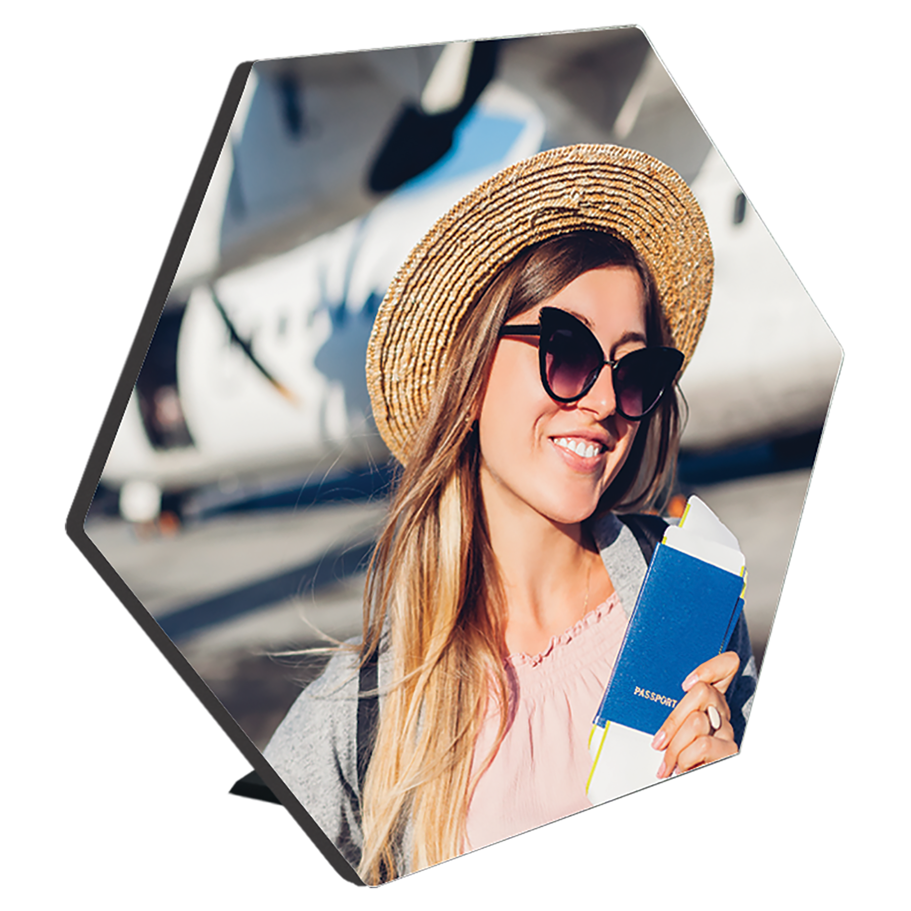 7.5" x 6.53" White ChromaLuxe MDF Hexagon Photo Panel with Kickstand